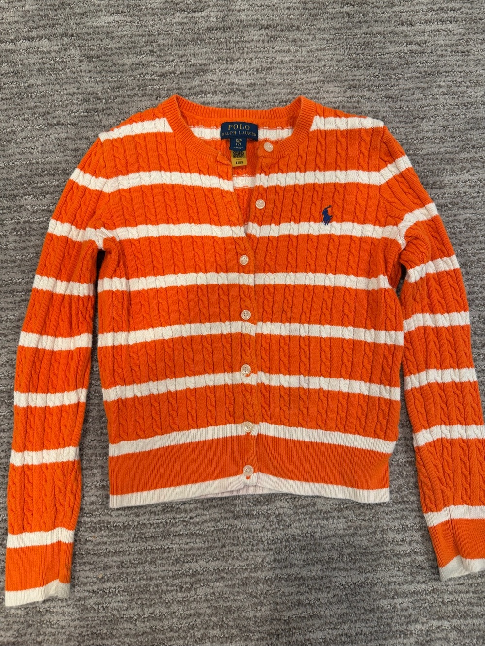 Polo Ralph Lauren Girls Striped Cable Knit Cardigan S 7